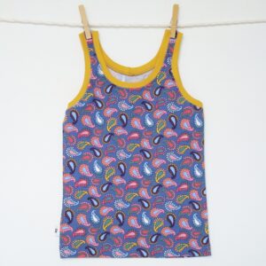 Hemd 110-116: Print blauw met okergeel